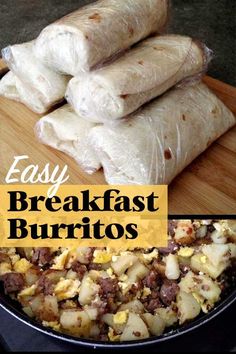 easy breakfast burritos in a cast iron skillet