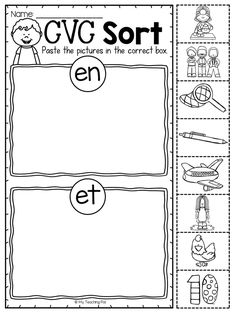 cvc sort worksheet with pictures and words