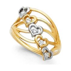 two tone gold and silver ring with hearts on each side, set with three diamonds