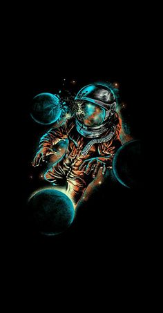 an astronaut floating in space with the moon behind him