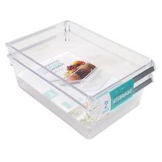 clear plastic storage container with lid and divider for storing food, magazines or other items