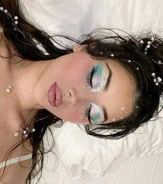 Sea Eye Makeup, Blue Dress Costume Ideas Halloween, Mermaid Athestic, Coastal Mermaid Aesthetic, White Mermaid Costume, Sea Themed Makeup, Mermaid Makeup Ideas, Yeti Makeup, Silvermist Makeup