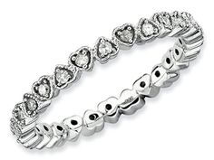 Stackable Expressions Sterling Silver Rough Diamond Stackable Ring - QSK341T7 Heart Eternity Ring, Diamond Ring Band, Sterling Silver Stackable Rings, Stackable Diamond Rings, Stackable Rings Silver, Diamond Heart Ring, Ladies Diamond Rings, Eternity Ring Diamond, Diamond Rings Bands