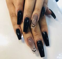 Twilight Marathon, Halloween Nail Art Ideas, Nails Inspired, Black Acrylic Nails, Gothic Nails, Goth Nails