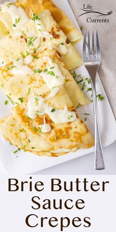 a white plate topped with ravioli covered in cheese and sauce next to a fork