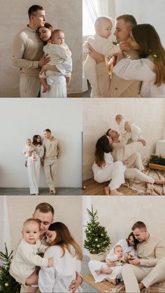 a collage of family photos with christmas tree and presents