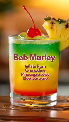 Bob Marley The Tipsy Bartender, Bob Marley Drink Recipe How To Make, Juneteenth Drink Ideas, Red And Yellow Drinks, Specialty Drinks Alcohol, Summer Mixed Drink Recipes, Rum Tasting Party Ideas, Rum Based Cocktails Recipe, Bob Marley Cocktail