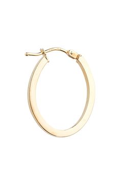 Subtle sculpting adds an architectural twist to the sleek silhouette of these everyday hoops crafted from polished 14-karat gold. 3/4" drop, 3/8 diameter 1/8" width 14k gold Made in Italy Minimalist 14k Gold Hoop Earrings For Formal Occasions, Modern 14k Gold Small Hoop Jewelry, Minimalist 14k Gold Hoop Earrings For Formal Events, Formal Minimalist 14k Gold Hoop Earrings, Classic 14k Gold Hoop Earrings With Shiny Finish, 14k Gold Polished Hoop Earrings For Everyday, Hallmarked Oval 14k Gold Huggie Earrings, Small Hoop Earrings In 14k White Gold, 14k Yellow Gold Hoop Earrings For Everyday Luxury