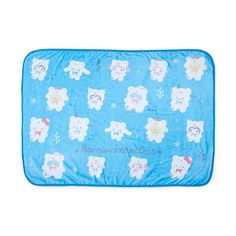 a blue blanket with teddy bears and snowflakes on the front, in various colors