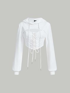 White Sexy Collar Long Sleeve Knitted Fabric Plain Pullovers Embellished Non-Stretch  Women Clothing Cute Dress Outfits, Women Sweatshirts, Easy Trendy Outfits, Mode Inspo, Cute Everyday Outfits, Really Cute Outfits, Edgy Outfits, Casual Style Outfits, Teen Fashion Outfits