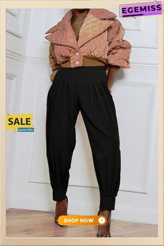 Fashion Casual Solid Basic Regular High Waist Pleated Trousers Spring Office Bottoms In Solid Color, Casual Pleated Pants For Party, Casual Pleated Bottoms For Office, Pleated Office Pants For Fall, Pleated Pants For Office Wear In Fall, Fall Office Pleated Pants, Fall Pleated Pants For Office, Chic Pleated Bottoms For Fall, Trendy Pleated Bottoms For Work