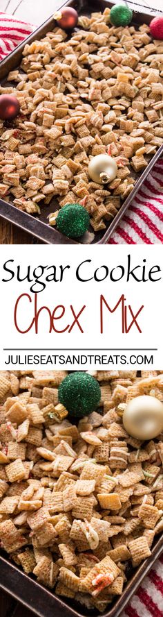 two trays filled with sugar cookie chex mix