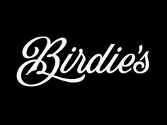 the word birdie's written in cursive white on a black background