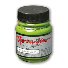 green acrylic paint bottle with black cap on white background for use in crafts