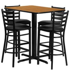 a table with four chairs and a square wooden table on the bottom one is black