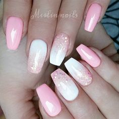 Pink And White Nails Trends For Spring And Summer 2021 ★ Patrick Nagel, Makeup Hacks, Summer Acrylic Nails, Gel Nail Designs, Coffin Nails Designs, Cute Nail Designs, Gel Nail Art