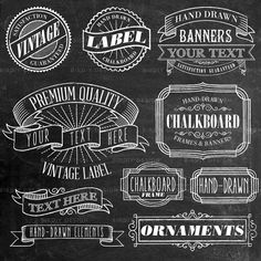 vintage chalkboard labels and ribbons on blackboard