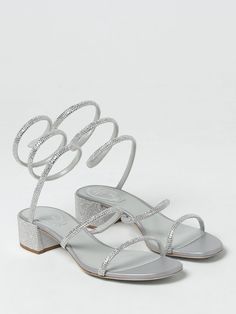 Heeled Sandals RENE CAOVILLA Woman color Silver Rene Caovilla Heels, Rene Caovilla Shoes, Rhinestone Material, Glitter Heels, Rene Caovilla, Silver Heels, Italian Fashion Designers, Heeled Sandals, Italian Fashion