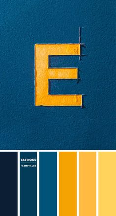 the letter e is made up of yellow and blue colors, with different shades to choose from