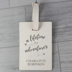 Our 'Lifetime of Advertures' luggage tag is the perfect present for a regular jetsetter to ensure their luggage is never lost. This luggage tag can be personalised with any message up to 2 lines, 15 characters per line. The message entered will appear in upper case. Please note 'a lifetime of adventures' is fixed text. This luggage tag fastens with a secure buckle and is ideal for attaching to the handle of a suitcase, rucksack or handbag. The tag also features a discreet indentification window. Travel Company Logo, Luggage Tag Wedding, Best Friend Birthday Cards, Sister Birthday Card, Leather Luggage Tag, Special Symbols, Uk Products, Birthday Cards For Friends, Leather Luggage Tags