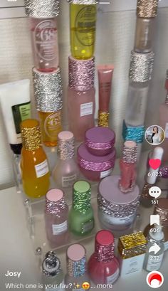 Bedazzled Skincare And Makeup, Badazel Things, Bedazzled Makeup Products, Baddazle Things, Stuff To Bedazzle, Bedazzled Skincare, Rhinestoning Ideas, Bedazzled Makeup, Things To Bedazzle