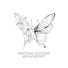 a black and white drawing of a butterfly with the words anastasia kovania