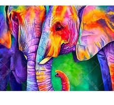 an elephant is painted in bright colors