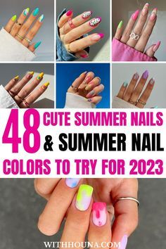 Summer Nail Colors, Fun Summer Nails, Summer Nail Designs, Bright Summer Nails, Floral Nail Designs, Pink Gel, Cute Nail Art Designs, Colorful Nails