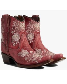 Corral Women's Flowered Embroidery Ankle Western Bootie - Snip Toe, Red/brown Womens Ariat Boots, Shyanne Boots, Justin Boots Men, Justin Boots Womens, Kids Cowboy Boots, Equestrian Riding Boots, Twisted X Boots, Cowboy Boots Mens, Womens Cowgirl Boots