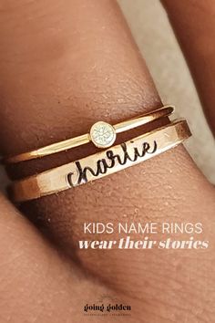 Are you searching for personalized name rings or kids' name rings for moms? Explore our stunning kids name ring stacks, the ideal sentimental gift for mom's birthday or moms-to-be! This custom name ring & birthstone ring stack is the perfect simple mom jewelry for everyday. Discover all our personalized jewelry, birthstone jewelry and gold name rings here! Birthstone Ring Stack, Sentimental Gifts For Mom, Mom Jewelry Personalized, Meaningful Christmas Gifts, Personalized Memorial Gifts, Personalized Engraved Gifts, Gold Rings Simple, Name Ring, Cursive Font