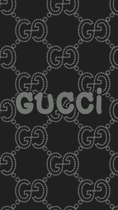 the word gucci on a black background with circles and letters that spell out it