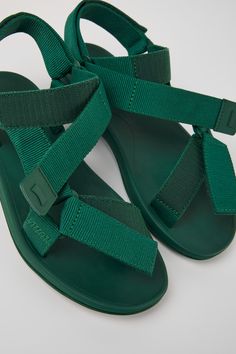 match Green Sandals for Men - Spring/Summer collection - Camper USA Green Textile, Womens Espadrilles Wedges, Sporty Sandal, Green Sandals, Camper Shoes, Sandals Outfit, Old Shoes, Unique Shoes, T Strap Sandals