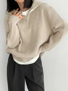 DAZY 1pc Quarter Zip Drop Shoulder Sweater | SHEIN USA Shein Outfits, Modest Clothing, Drop Shoulder Sweaters, Women Sweater, 가을 패션, Beige Sweater, Outfit Inspo Fall, Casual Style Outfits, Mode Inspiration