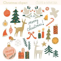 christmas clipart with different types of holiday decorations and gifts on it's side