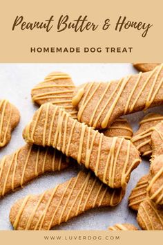 peanut butter and honey homemade dog treat on a baking sheet with the title overlay