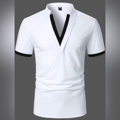 Color: White Style: Casual Pattern Type: Plain Type: Shirt Neckline: V Neck Details: Button Sleeve Length: Short Sleeve Sleeve Type: Regular Sleeve Length: Regular Fit Type: Regular Fit Fabric: Slight Stretch Material: Fabric Composition: 97% Polyester 3% Elastane Care Instructions: Machine Wash Or Professional Dry Clean Casual White V-neck Shirt, White V-neck Polo Shirt For Summer, White V-neck Casual Shirt, White Fitted V-neck Polo Shirt, Gray Plaid Shirt, Oxford Shirt Men, Neck Details, Polo Shirt Colors, Green Polo Shirts