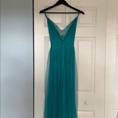 Vici Collection Maxi Dress, V-Neckline, Fully Lined - Lining Has 2 Front Slits, Lace And Tulle, Adjustable Straps, Hook And Eye Closure At The Back. Nwt. From Website: “Size Small Measures Approx. 60” From Shoulder To Hem With A 32” Bust And A 27” Waist” Fit And Flare Silhouette. Dress Is Turquoise, Photos In Black From Website To Get A Better Idea Of Fit On A Model Only. Fitted V-neck Tulle Dress, Sheer V-neck Maxi Dress For Evening, V-neck Tulle Evening Dress, Sheer V-neck Maxi Dress For Formal Occasions, Sheer V-neck Maxi Dress For Prom, Sheer V-neck Mesh Dress For Evening, Sheer Mesh Dress V-neck For Evening, Sheer Mesh Dress With V-neck For Evening, V-neck Tulle Dresses For Evening