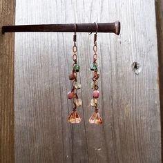 Bohemian Linear Dangle Earrings With Ear Wire, Handmade Bohemian Dangle Linear Earrings, Copper Dangle Crystal Earrings With Ear Wire, Multicolor Copper Dangle Earrings, Beaded Copper Dangle Earrings, Lake Forest, Lightweight Earrings, Delicate Earrings, Light Weight Earrings