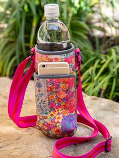 Water Bottle Carrier|Pink Patchwork-view 1 Drink Cozies, Pink Patchwork, Water Bottle Carrier, Water Bottle Bag, Sewing Machine Projects, Walking The Dog, Bottle Carrier, Medium Hairstyles, Small Sewing Projects