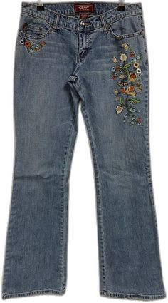 Casual Embroidered Jeans In Medium Wash, Casual Embroidered Medium Wash Jeans, Light Wash Cotton Jeans With Floral Embroidery, Embroidered Light Wash Denim Jeans, Light Wash Denim Jeans With Floral Embroidery, Vintage Denim Jeans With Floral Embroidery, Jeans Denim, Priority Mail, Denim Women