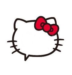 an image of a hello kitty face with red bow on it's head and eyes