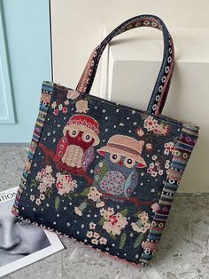 Material:Cotton and LinenStyle:HandbagElement:FloralPrint/EmbroideryType:ColorfulDimension:16.9"(11.4")L x 2.4"W x 14.0"H Embroidered Owl, Zippers Fashion, Chain Belts, Travel Handbags, Sun With Sunglasses, Embroidered Bag, Lace Dress Long, Linen Style, Bag Trends