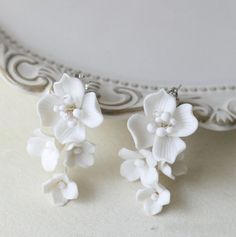 Brautschmuck | Porzellan Blume Braut Ohrringe Cilla Weiß | Brautkleider Braut Accessoires Günstig Online Kaufen » Hochzeitskleid » Brautkleid Standesamt » Standesamtkleid Kollektion