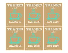 four thank cards with coffee cups and the words thanks for a great year on them