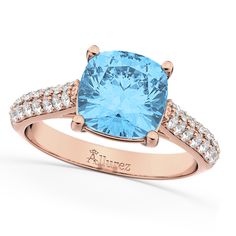 Cushion Cut Blue Topaz & Diamond Ring 14k Rose Gold (4.42ct) Ruby Diamond Engagement Ring, Special Engagement Rings, Rose Diamond Ring, Radiant Rings, Cz Jewellery, Pink Gold Rings, Colored Diamond Jewelry, Engagement Rings Ideas, Emerald Ring Engagement Diamond