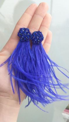 Sapphire colour ostrich feathers earrings, blue ostrich long tassel ostrich, blue ostrich fluffy earrings, ostrich feather jewelry earrings by MarineAccessories on Etsy Elegant Blue Fringe Earrings, Blue Fringe Tassel Earrings For Party, Handmade Blue Tassel Earrings For Party, Elegant Blue Feather Earrings, Blue Feather Earrings As Gift, Blue Feather Earrings For Gift, Blue Feather Earrings Gift, Blue Fringe Earrings For Party, Elegant Purple Tassel Earrings For Party