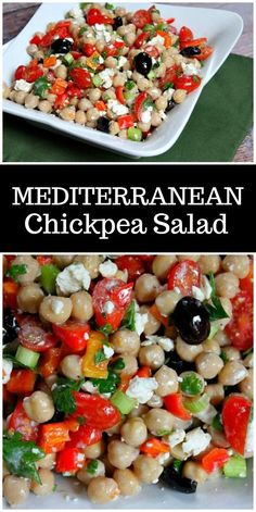 mediterranean chickpea salad with tomatoes, olives and feta cheese