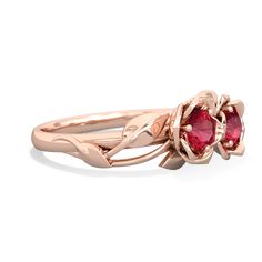 Two delicate blossoms, one lab ruby and one  nestle among golden leaves in this 14K Rose Gold ring. Choose the birthstones of you and your loved one to create a nature-inspired, truly unique, floral ring. Garden Ring, Pink Sapphire Jewelry, Floral Ring, Golden Ring, Tourmaline Jewelry, Garnet Jewelry, 14k Rose Gold Ring, Golden Leaves, Ruby Jewelry