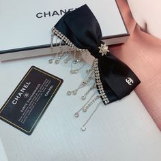 Size: Standard Size It comes with Dust box, Care manual, Tag, and Paper bag. Elegant Black Hair Accessories For Gift, Black Elegant Formal Hair Accessories, Elegant Black Formal Hair Accessories, Chanel Diy, Paper Bag, Clutch Bag, Chanel, Hair Accessories, Things To Come