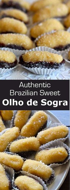 an image of some food on a plate with words above it that read authentic brazilian sweet olhode sograa